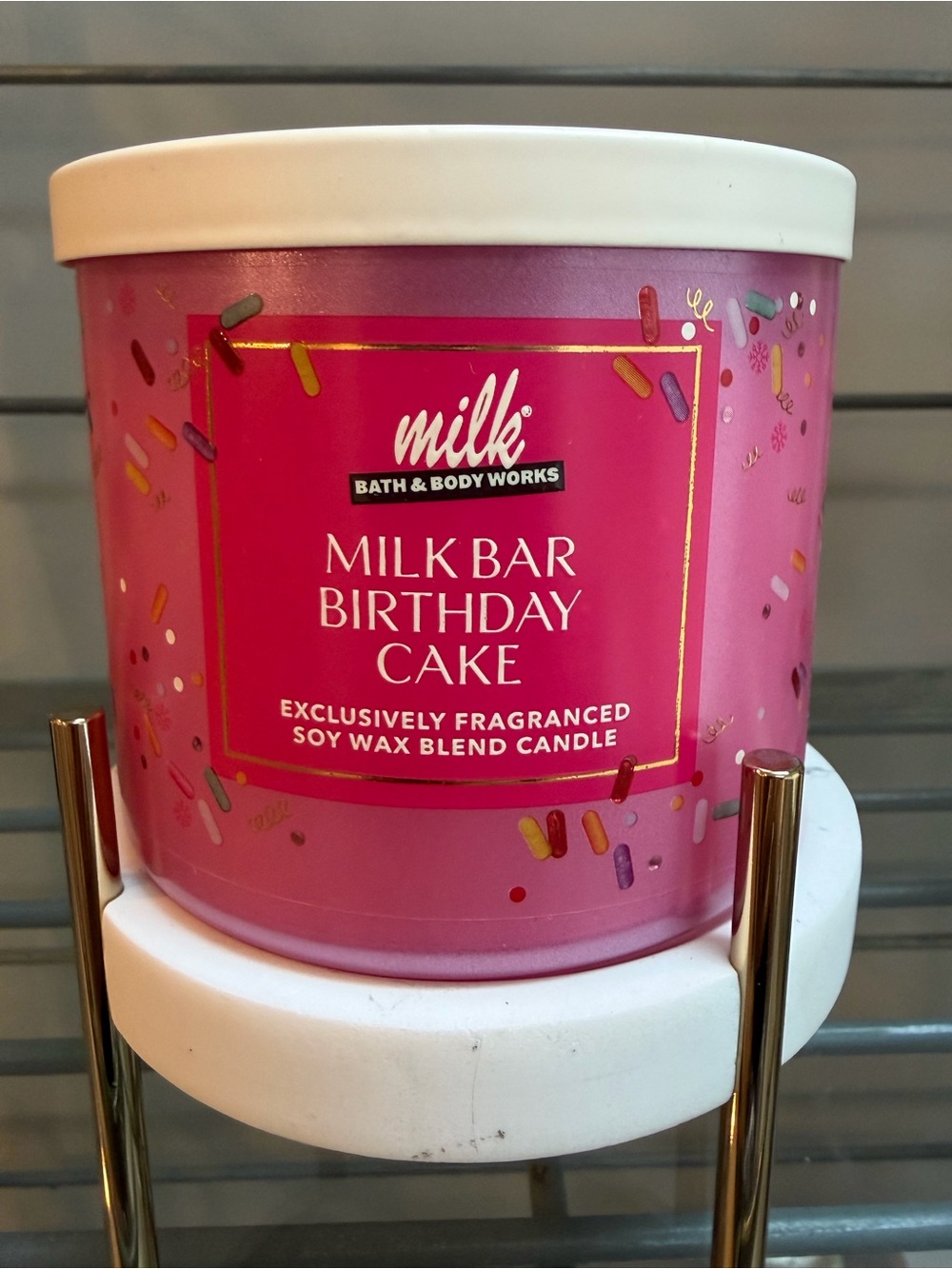 Bath & Body Works Milk Bar Birthday Cake Scented 3 Wick Candle - Pink NWT